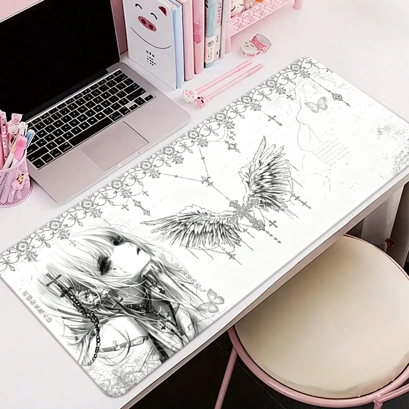 Gaming Office Accessories - Leather Mousepad Black White Anime Aesthetics